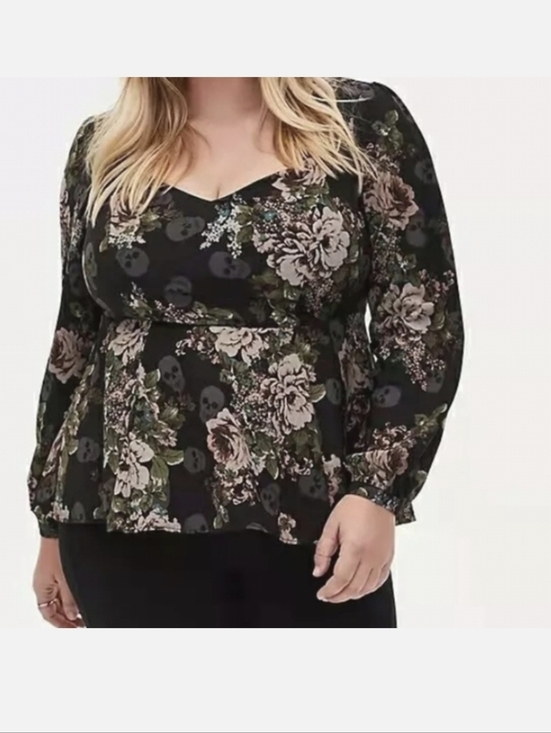 torrid Tops - Torrid New With Tags Skull Floral Peplum Long Sleeve Top - 6X